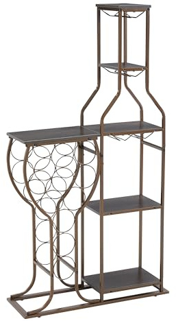 QVK 11 Bottle Wine Storage Racks, 5 Tier Freestanding Wine Rack with Hanging Wine Glass Holder and Storage Shelves, Wine Storage Home Bar for Liquor and Wine Storagefor Kitchen, Dining Room
