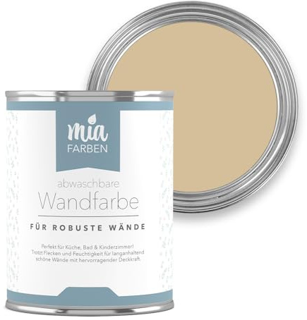 miafarben abwaschbare Wandfarbe matt 2,5 L (Mias Sandkorn) | Strapazierfähig & feucht abwischbar – hochdeckende, matte Innenfarbe für Küche, Flur, Bad & Kinderzimmer
