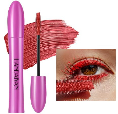 GL-Turelifes Colorful Mascara Bunte Fasermascara Charmante,dicker Pinsel,Curling, langlebige Mascara mit dicken und langen Wimpern, wasserdicht und wischfest (#3 Rot, Stück)