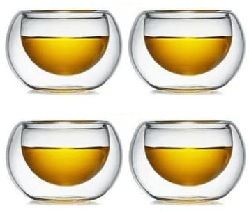 Mini tazze da tè in vetro a doppia parete, forma irregolare in vetro trasparente Kung Fu Teacup, Piccolo bicchiere d'acqua, Set di tazze da degustazione di tè minuscolo cinese, 50 ml, 4 pezzi a forma