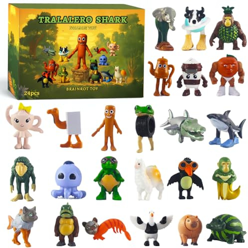 Lot de 24 figurines italiennes Brainrot, 1-2 pouces, figurines amusantes Tung Tung Tung Sahur pour enfants et adultes, Tralero Tralala & Lirili Larila Internet Meme Set pour les fans de Brainrot 6+