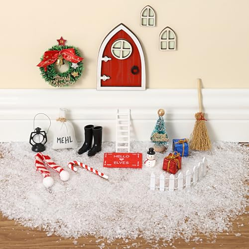 Festicy Weihnachtshaus Set I 20-teilig + 24 Wichtel Briefe & Elternanleitung I Miniatur Zubehör mit Wichtel Tür, Fenster, Zaun & mehr I Set Weihnachten komplett I Puppenhaus Zubehör