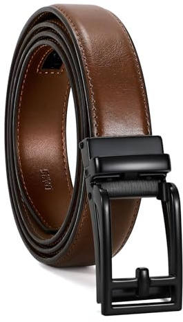 LEACOOLKEY Cintura da uomo in pelle automatica con fibbia a cricchetto per pantaloni da uomo jeans, G-marrone., Belt length 130cm