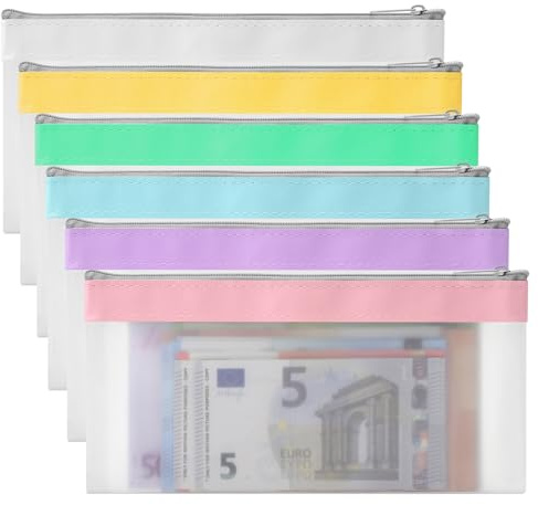 6 Pcs Money Bags Geldtaschen mit Reißverschluss, Banktasche,Geldbeutel, transparenter Geldorganisator, Geldumschläge, Geldumschläge für Bargeld, Geldhalter,Schreibwaren-aufbewahrungstasche,Reißverschl