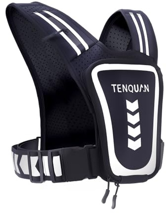 TENQUAN Gilet da Corsa Riflettente Regolabile con Supporto Telefono Impermeabile e Portachiavi, Gilet da Corsa Leggero per Uomini e Donne (Nero)