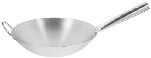 FONDOTIN Wok in Acciaio Spesso senza Rivestimento Pentola Induzione con Manico Casuale Antiaderente Naturale per Cucina Domestica e Uso Esterno