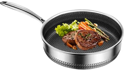 CGACCSD Sartenes De Acero Inoxidable | Sartén Antiadherente Para Freír Profundo - Utensilios De Cocina Para Cocinar Saltear Sofreír Hornear | Tortilla Pescado Carne Tortitas Hogar