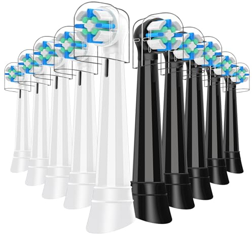 iO Testine Spazzolino Elettrico, Confezione da 10 Testine di Ricambio Compatibile con Oral B iO iO 2/3/4/5/6/7/8/9/10 serie, Pulizia profonda della placca dentale ostinata, Nero/Bianco