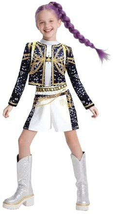 JOYTIX K.p0p De.m0n Hunt.ers Disfraz Cosplay Anime Niña Niño Conjunto de 3 Piezas: Chaqueta + Tank Top + Shorts Rumi Mira Zoey Outfit Juego de Rol para Días Festivos (Rango de tallas (130-139 cm))