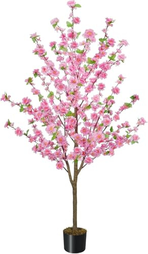 Fairblo Arbol de Cerezo Artificial Rosa con Maceta 150 cm Planta Artificial Grande con Flores Cerezo Artificiale Plantas Artificiales Decorativas Interior para Decoracion Salon Hogar Exterior