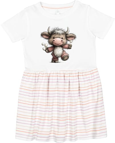 inktastic Highland Cow Juggling Toddler Dress 4T White with Stripes 47de7