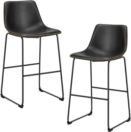DUMOS Counter Height Bar Stools Set of 2, 30 inch Height Stool Faux Leather Barstools with Back, Armless Kitchen Island Countertop Comfortable Modern Chairs with Metal Legs - Classic Black