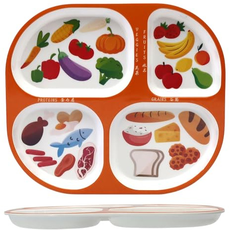 PYRUVAE Plato De Control De Porciones Para Nutrición Equilibrada Plato Llano Dividido En 4 Platos De Alimentación Saludable Irrompible Para Dieta Adultos Niños Appassionati Di Fitness (Arancione)