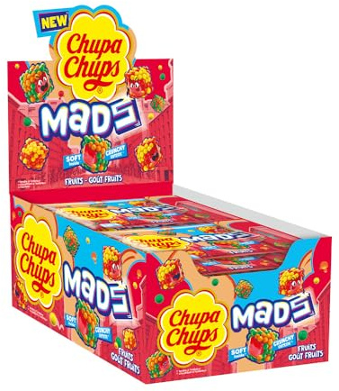 Chupa Chups Mads Caramelle Gommose al Gusto di Fragola con Copertura Croccante Tutti Frutti Espositore da pz.18
