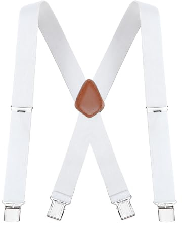 Buyless Fashion Suspenders for Men - 48 Elastic Adjustable Straps 1 1/4 - X Back - 5114-White