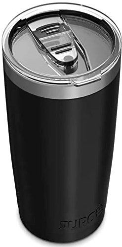 JURO - Bicchiere termico da viaggio in acciaio inox, con coperchio e cannuccia, capacità di 591 ml, a doppia parete, per acqua caffè, casa, ufficio, all'aperto, ideale bevande ghiacciate calde, nero