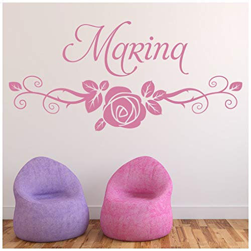 azutura Personalised Name Swirl Rose Wall Sticker available in 5 Sizes and 25 Colours Rose Pink
