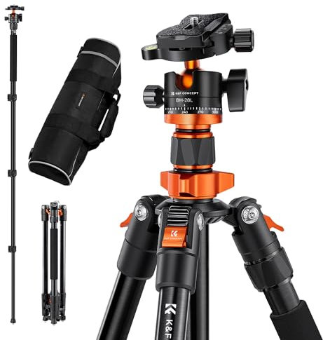 K&F Concept O254A1 Kamera Stativ, kompaktes Stativ 158cm für Spiegelreflexkamera, DSLR Tripod Reisestativ mit 360° Kugelkopf inkl. Schnellwechselplatte Stativtasche