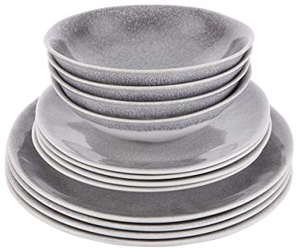 BUTLERS Geschirrset 4 Personen ATLANTIS Steinzeug Geschirr Set 12-tlg. Tafelservice | Schalen 550ml Teller 23cm Speiseteller 28cm | Farbverlauf mit Boho-Stil | Mikrowellen- & spülmaschinenfest