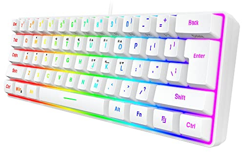 Snpurdiri 60% All-White Gaming Keyboard, RGB Backlit Ultra-Compact Mechanical Feel Keyboard | Sleek Minimalist Design for PC & Mac | UK Compatible US Layout | Detachable USB-C Cable