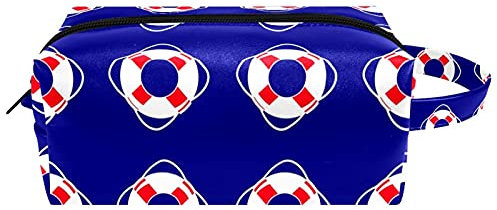 Hanging Cosmetic Bag, Nautical Travel Lifebuoy Blue Water-Resistant Toiletry Travel Bag for Women Mens Girls Kids, Portable Leather Makeup Small Pouch