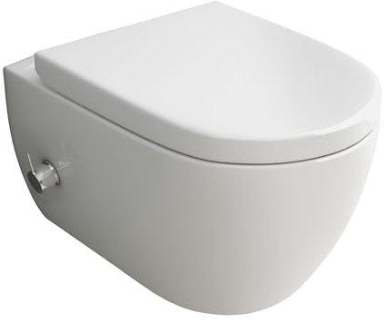 Alpenberger WC sospeso in ceramica senza bordi | Taharet WC per igiene intima | WC doccia & acqua calda fredda | Sedile WC Softclose | WC da parete con rubinetto monocomando e materiale di montaggio |