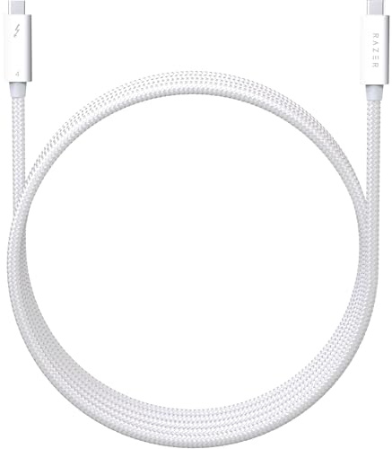 Razer Cavo Thunderbolt 4 (0,8 metri): fino a 40 gigabit al secondo - Risoluzioni fino a 8K - Ricarica fino a 100 W - Compatibile con dispositivi Windows PC/Mac/Thunderbolt 3 - Bianco