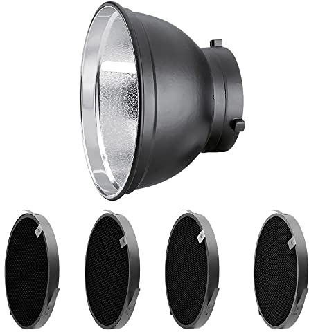 Rollei Reflektor-Set 55° mit Grids, 55 Grad Reflektor 4 verschiedenen zur optimalen Lichtstreuung. Bowens S-Type Anschluss., 28176, Schwarz