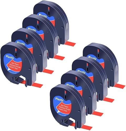 Cruxer Compatible con Dymo Letra Tag Cinta de etiquetas Letra Tag 91223 S0721680, texto negro sobre rojo, 12 mm x 4 m, cinta de escritura de repuesto para Dymo LT-100H LT-100T XR QX dispositivo de