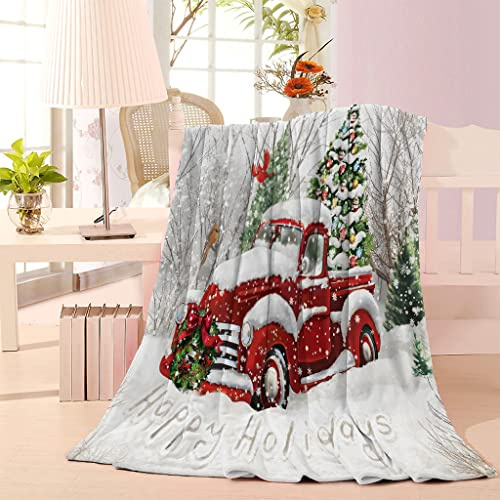 Boceoey Weihnachts Rot LKW Kuscheldecke Flauschig Decke Sofa Flanell Fleecedecke, Weich und Warme Decken als Sofadecke Wohndecke Couchdecke Tagesdecke, Leichte Decke 200x200 cm