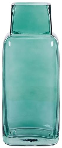 Florero de Vidrio Verde Esmeralda 26 cm Forma Botella sobremesa Moderno Merbaka