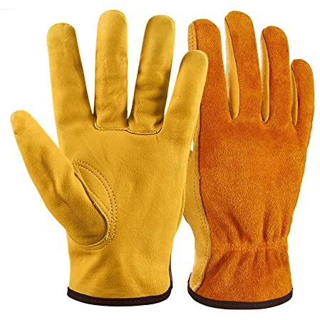 NickyPicky Arbeitshandschuhe Herren und Damen – Gartenhandschuhe Dornenfest aus Leder – schützende Handschuhe für Garten, Baustelle und Holzarbeiten – robust, atmungsaktiv, mit starkem Grip - Small