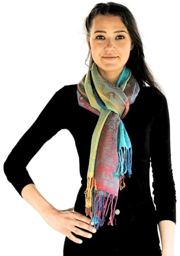 NELUHA Pashmina Schal für Damen – Warmer Herbst Winter und Frühling Damenschal mit Paisley Muster – Pashmina Stola 185 x 70 cm – Schals und Tücher Accessoire