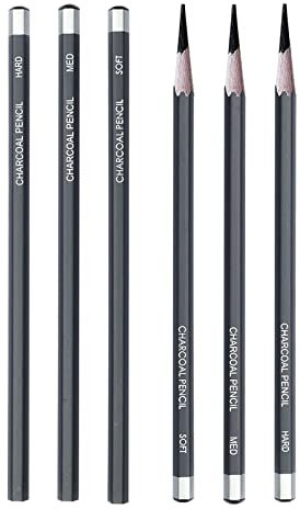 Kohle Set, Zeichenkohle, Kohlestifte Zum Zeichnen, Kohlestifte Set, Kohlestiften, Zeichenstifte, Professionelle Skizzierstifte, Kohlestifte für Skizzen, 6 Stück Skizzenstifte, Weich/Mittel/Hart