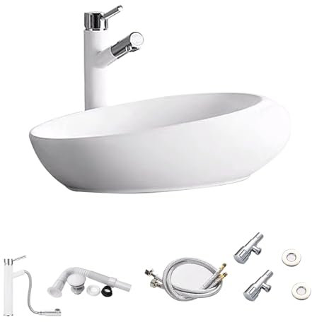 HUHJYUGE Aufsatzwaschbecken Klein Oval, Moderner Waschbecken Badezimmer, Langlebig Aufsatzwaschtisch Waschschale Keramik Installation Einfach, für Badezimmer/Gäste-WC