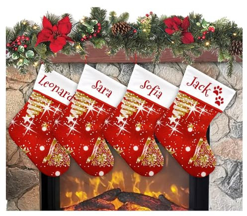 ALMATEX SRL Weihnachtsstrumpf, zum Aufhängen, mit Namen, 20 cm, 33 cm, personalisierbar, Weihnachtsstrümpfe, Weihnachtsstöcke, für Familienfeiern (20 x 33 cm, Arbol, 4)