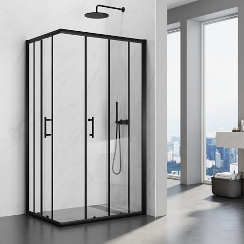 SIRHIONA Cabina doccia ingresso angolo porta scorrevole in vetro di sicurezza nero, cabina doccia ad angolo, porta doccia,70x100x195 cm
