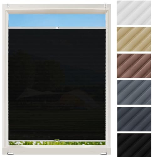 Faltrollo, Sichtschutz Plissee Klemmfix Rollos 28 x 50 cm, Nach Maß Qualität Ohne Bohren, Plissee Ohne Bohren Klemmfix Faltrollo, Plisseerollo Sichtschutz, für Fenster & Tür, Schwarz