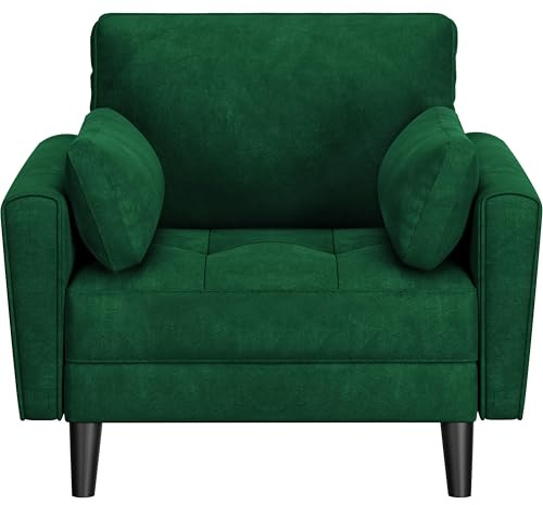 Yaheetech Tub Chair Tufted Oversized Armchair with 2 Pillows Fabric Accent Sofa with Side Storage Pockets for Living Room, Bedroom, Reading Nook Velvet Fabric Green