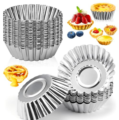 36 Piezas Molde de Tartaleta Huevo Aluminio, Molde de Tartaleta para Hornear, Hornear Reutilizables y Antiadherentes, Molde para Galletas, Molde para Pudin, DIY Herramienta Cocina, Plata