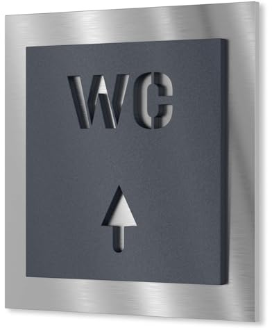 Urhome Toiletten Schild aus V2A Edelstahl 120x120-230x230mm Anthrazit Metallic WC Pfeil oben - Piktogramm Türschild rostfrei - Herren Damen Toilette Infoschild für Wand Tür Innen Außen