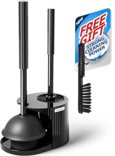 FORASTO 2 in 1 Toilet Plunger and Brush Set, Toilet Bowl Cleaning Combo, Groove Gap Brush, Black
