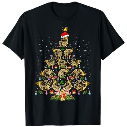 French Horn Lover Weihnachtsbeleuchtung Französisches Horn Weihnachtsbaum T-Shirt