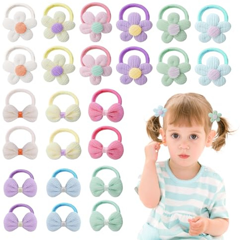 LUHOCIY 24 Stück Haargummis mit Schleifen für Neugeborene, Zopfgummis Mädchen, Haargummi Mädchen Geeignet für Kleinkinder Zum Binden Ihrer Haare, Niedliches Design, Weiches und Bequemes Material