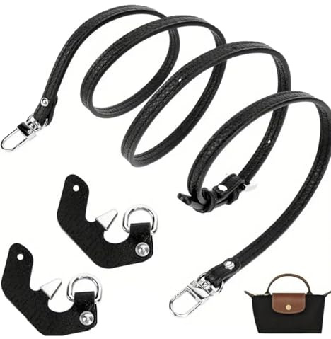TMTGTS Longchamp 2 Stück No-Punch WS-Lederschnalle & PU-Schulterriemen Mini Bag Straps Zubehör Crossbody Bag Handtasche No-Punch Zubehör Verstellbarer Umhängegurt für Damen Minitasche (Schwarz4#)