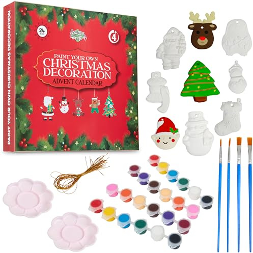 KreativeKraft Weihnachtsdeko Bastelset Kinder, Gips Figuren zum Bemalen, DIY Bastelsets für Kinder (24er-Set)