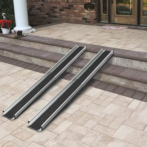 Warmiehomy 4FT Wheelchair Ramps with Carry Bag Portable Telescopic Threshold Ramps for Wheelchair 122L x 19W CM 272KG Loading Capacity Home Doorways Steps Stairs Ramps, Pack of 2