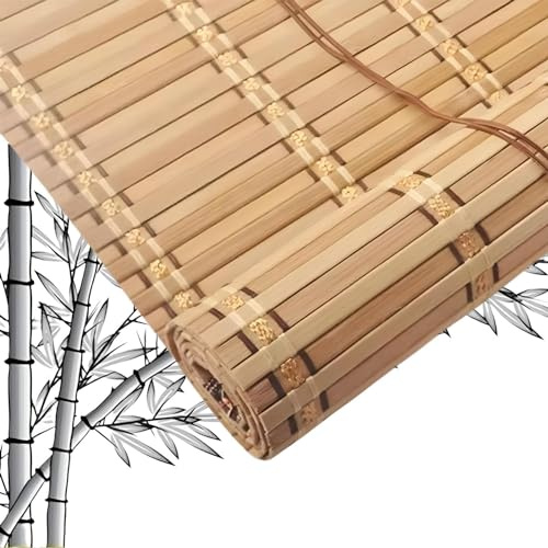 Eiauiuo Retro Bamboo Roller Blinds With Blackout Function – Customizable Bamboo Roman Blinds, Natural Wooden Translucent Blinds, No Drilling, Privacy Screen(Width 100cm,High 100cm)