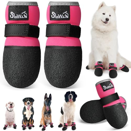 SlowTon Hundeschuhe - Atmungsaktive Hundesockenschuhe für Hartholzboden Hundestiefel mit reflektierenden Streifen für kleine bis große Hunde, Outdoor Sommer heißes Pflaster Wasserdicht rutschfest
