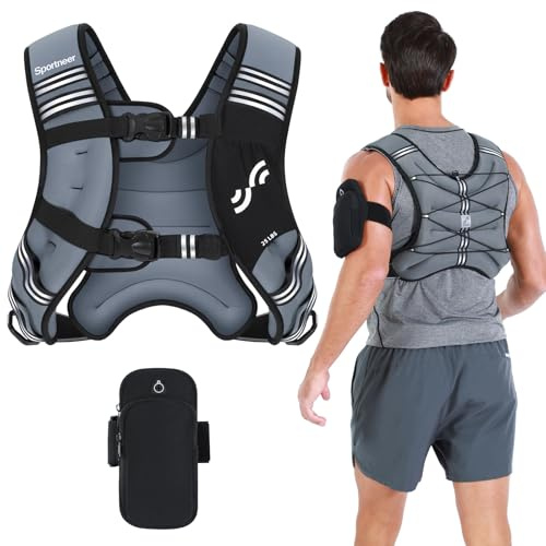 Sportneer Viktad väst för löpträning, 3,6 kg/5,4 kg/6,8 kg/9 kg/11 kg, viktväst, reflekterande randig löparväst för träning, styrketräning, fitness, muskelbyggande, vikt